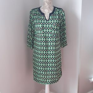 Jade‎ Melody Tam Dress Women XS Blue/Green Diamond Roll Tab Sleeve Lightweight